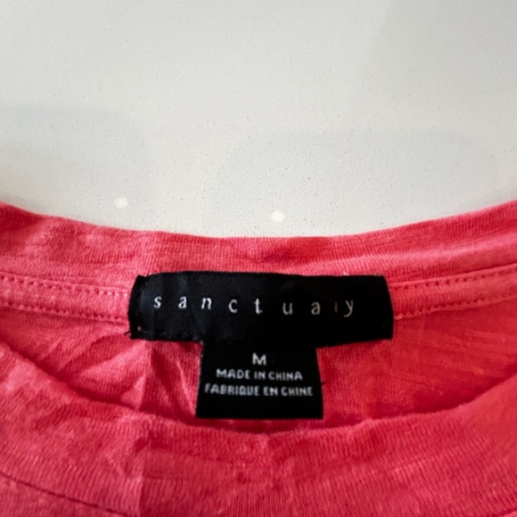 Sanctuary t shirt with puffed patterned short sleeves. Pink/orange size Ladies M - Picture 4 of 7